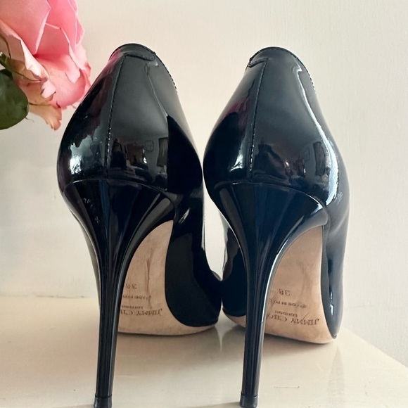 JIMMY CHOO Black Patent Leather & Silver Snake Cap Toe Bahama Pumps size 38 (7.5 - Picture 6 of 7